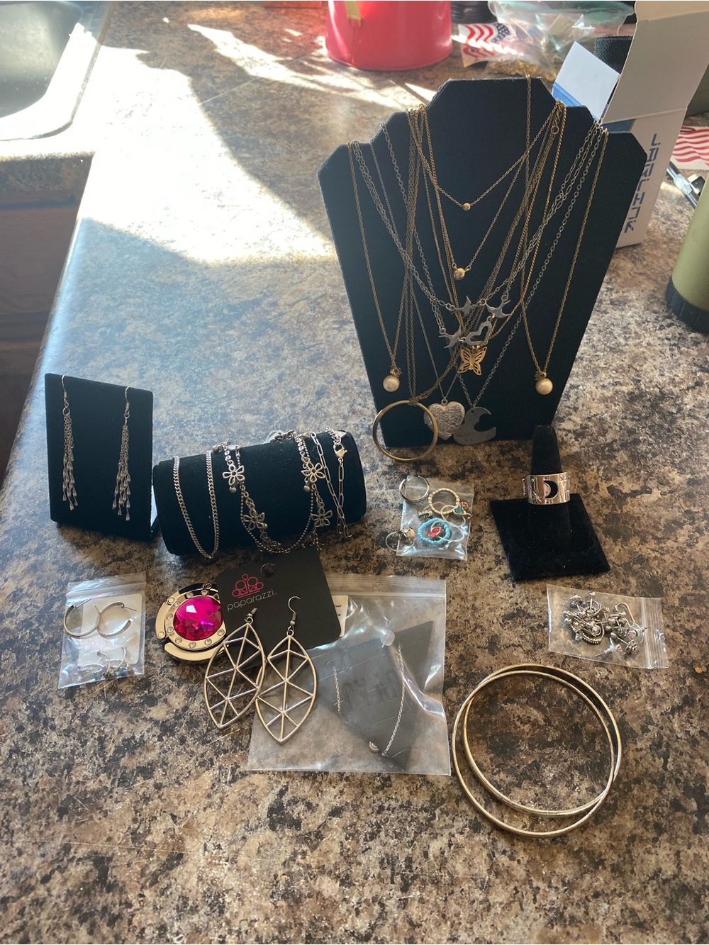 Women’s costume Jewelry - Gold and Silver tone necklace,bracelet,ring, earrings